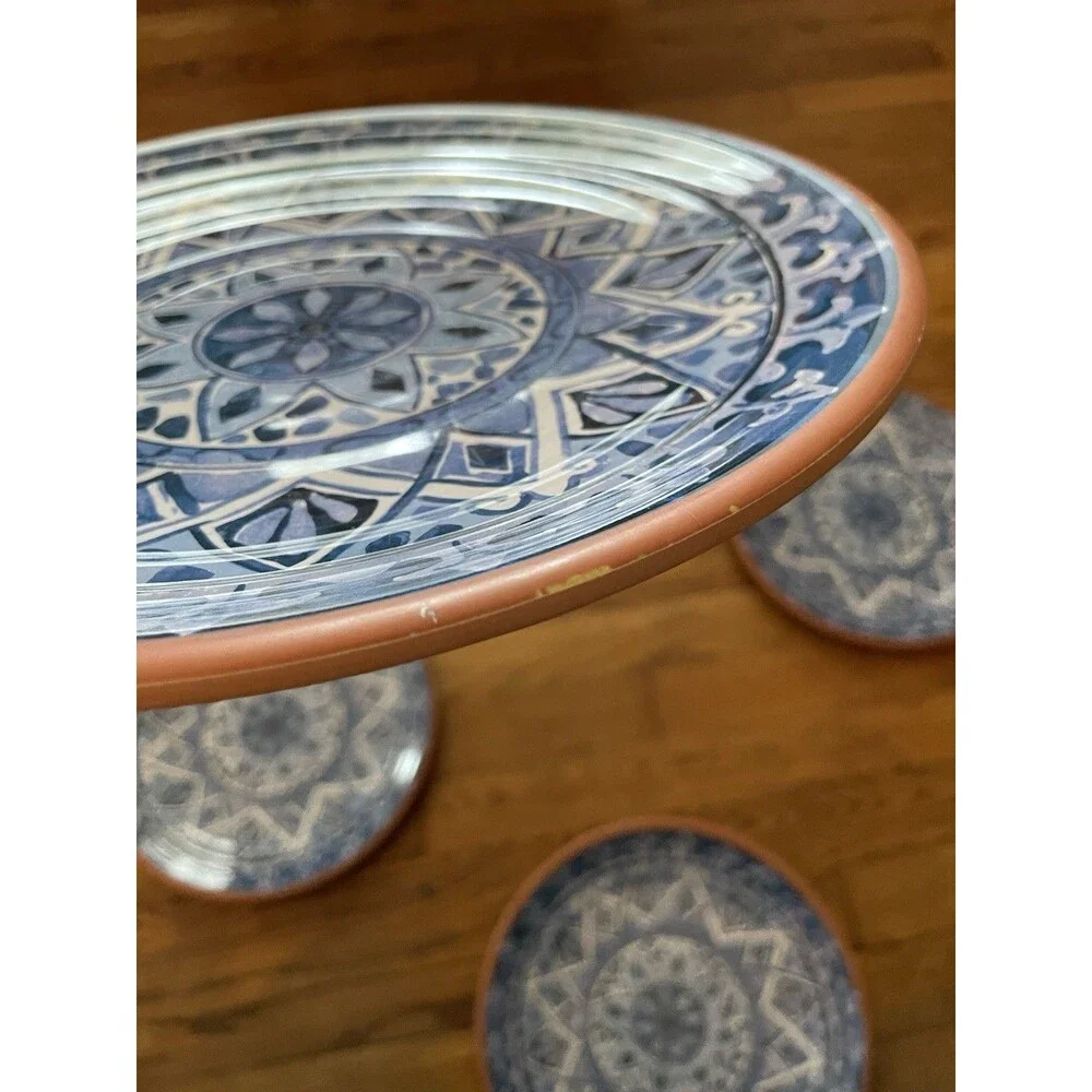 TOMMY BAHAMA Spanish Blue Tile Melamine Terracotta Dinner Plates 10.5
